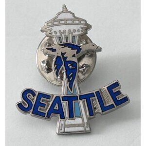 Vintage Travel Seattle Space Needle Flying Bird Duck Enamel Pin Badge Souvenir